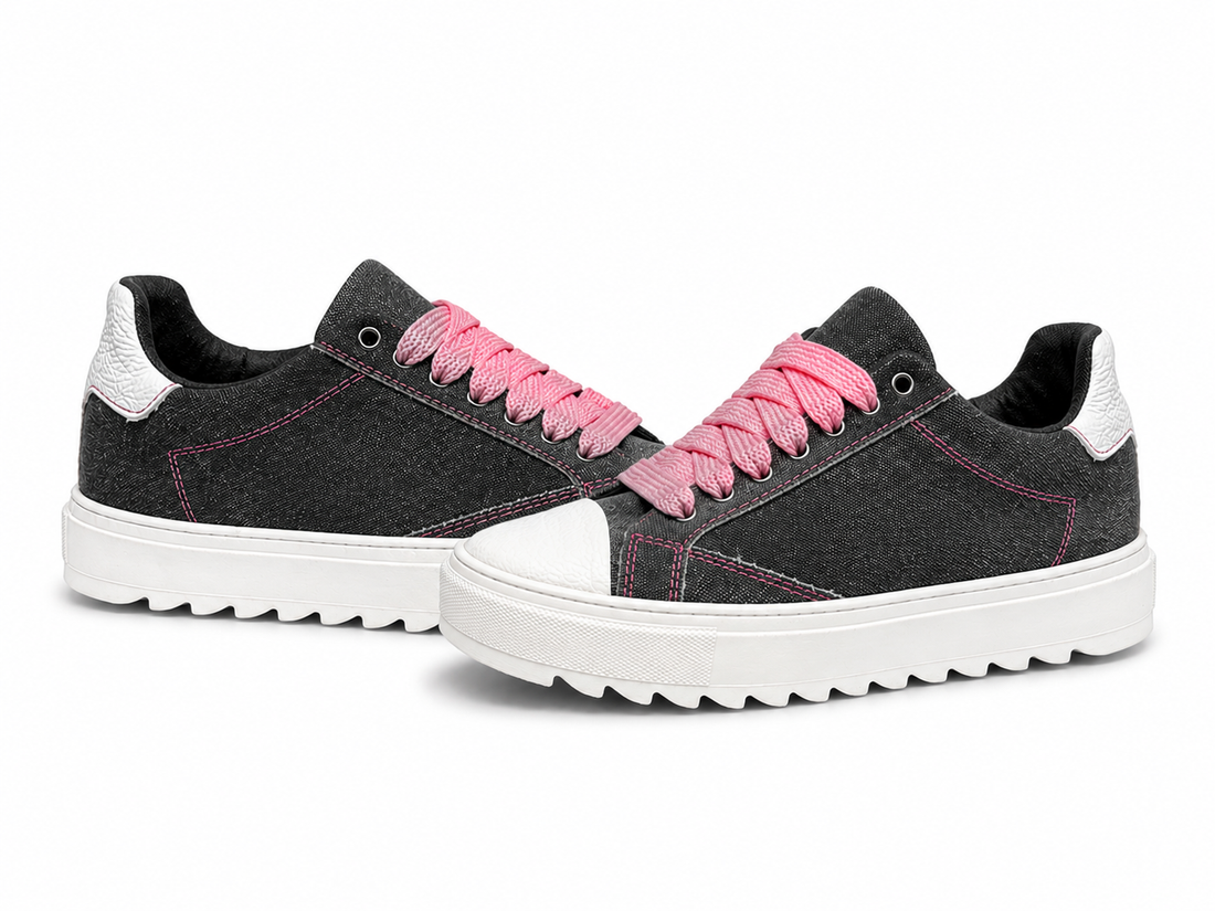 Scarpe in Denim Nero/Rosa