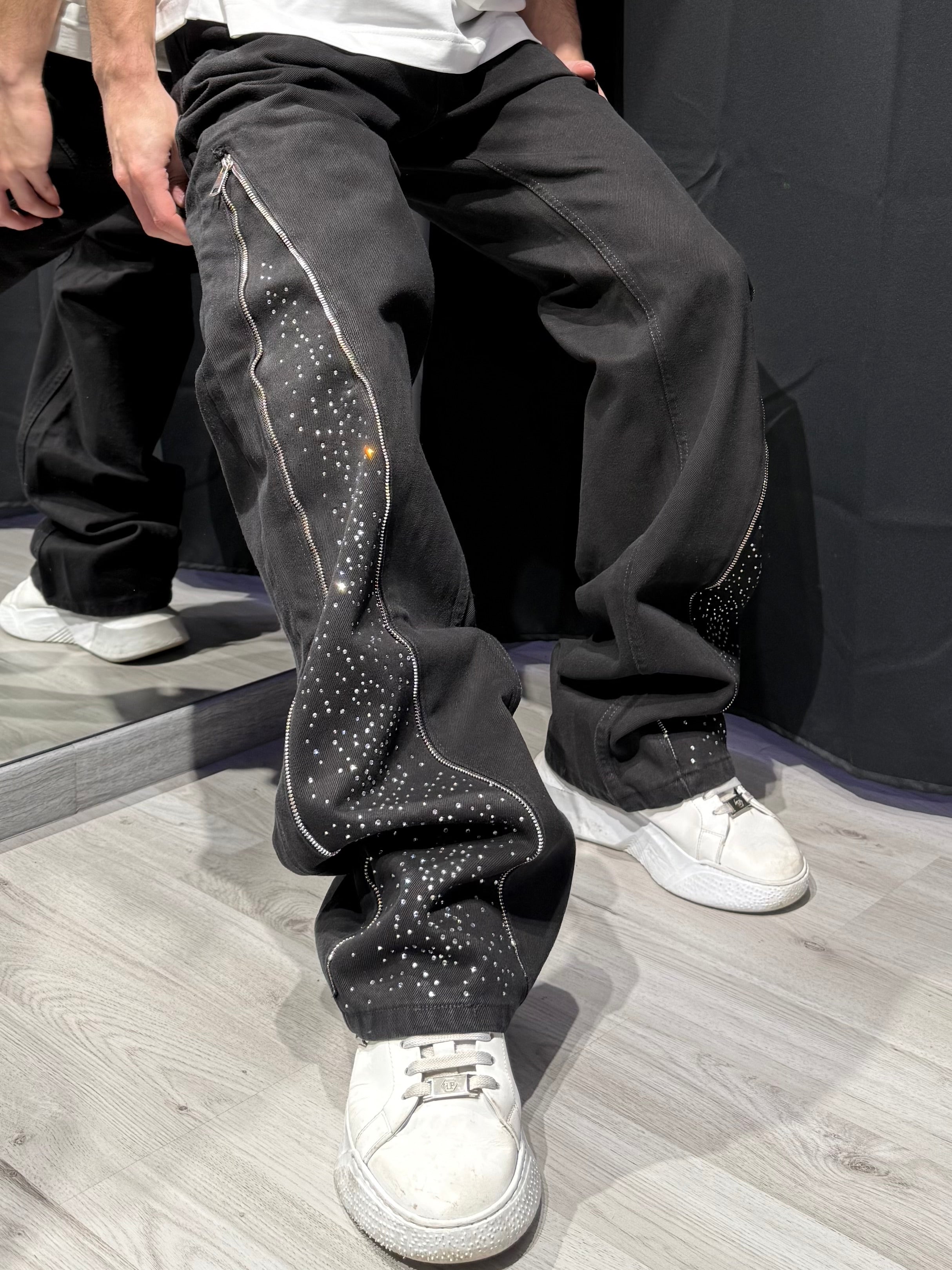 Jeans Baggy Zip Brillantinato