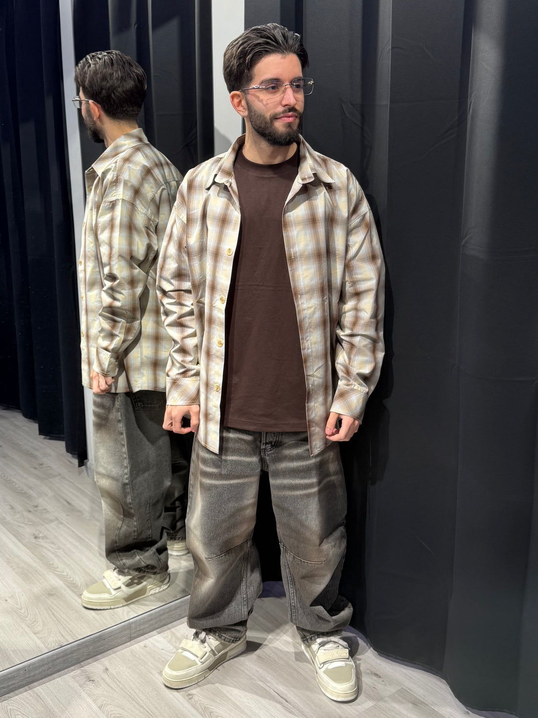 Camicia a quadri Beige