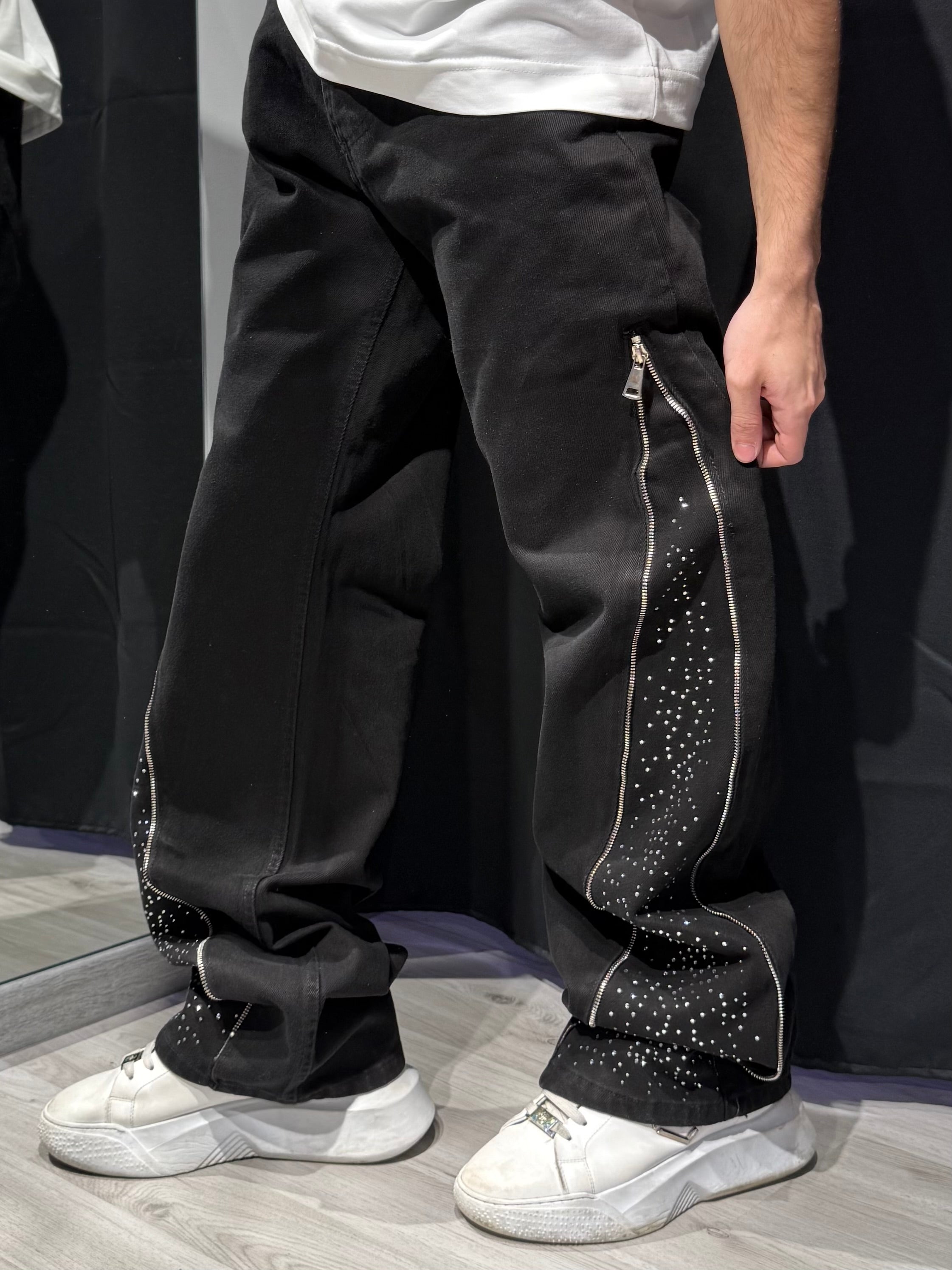 Jeans Baggy Zip Brillantinato