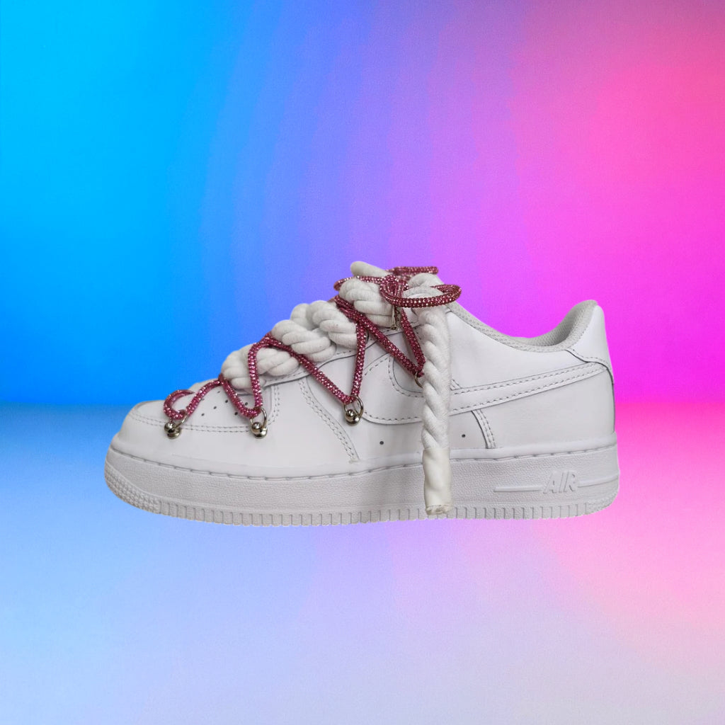 Air Force Rope Laces White Triple Swarovski Pink