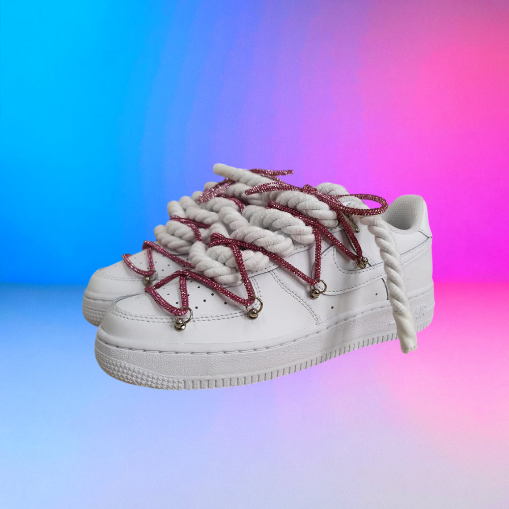 Air Force Rope Laces White Triple Swarovski Pink
