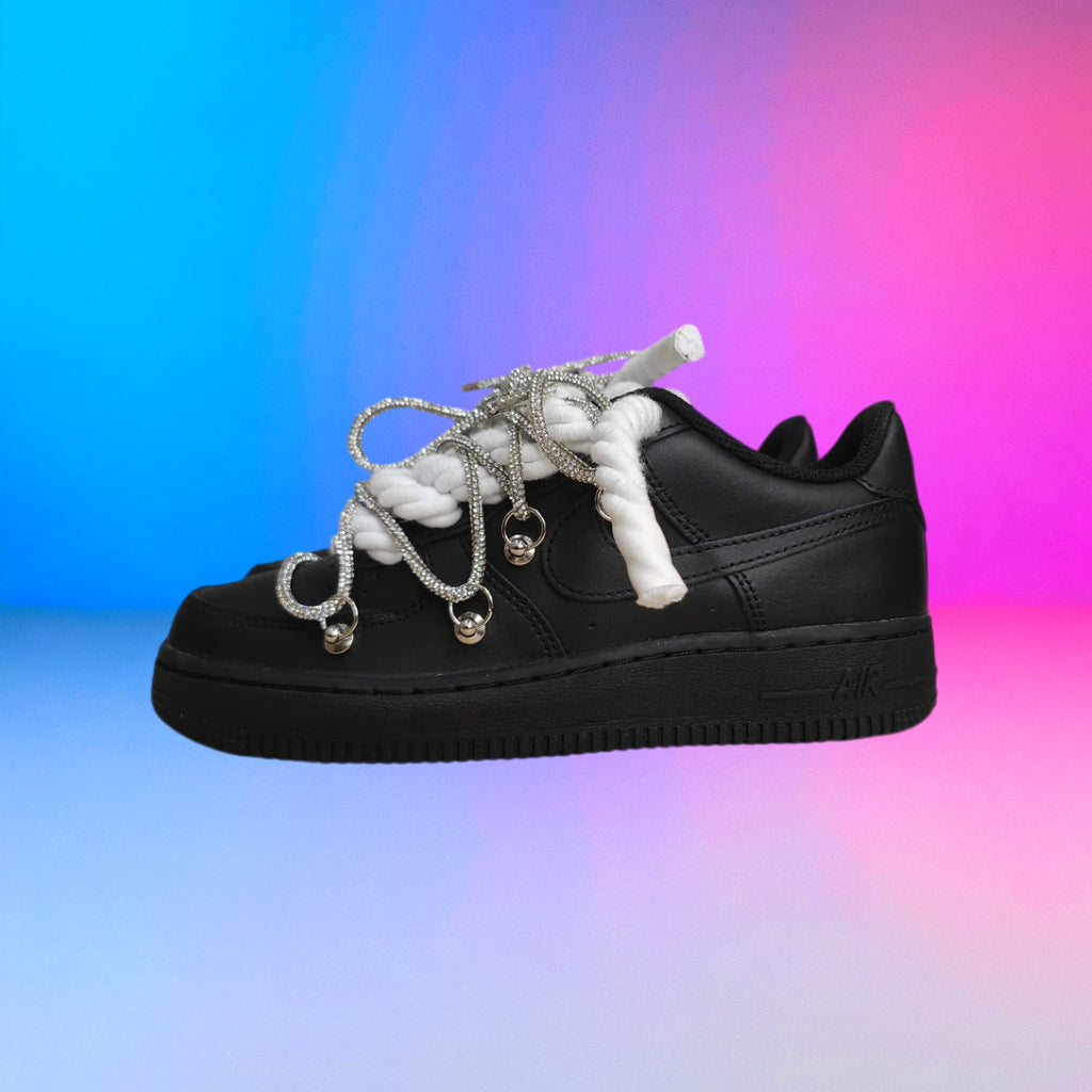 Air Force Rope Laces Black White Swarovski