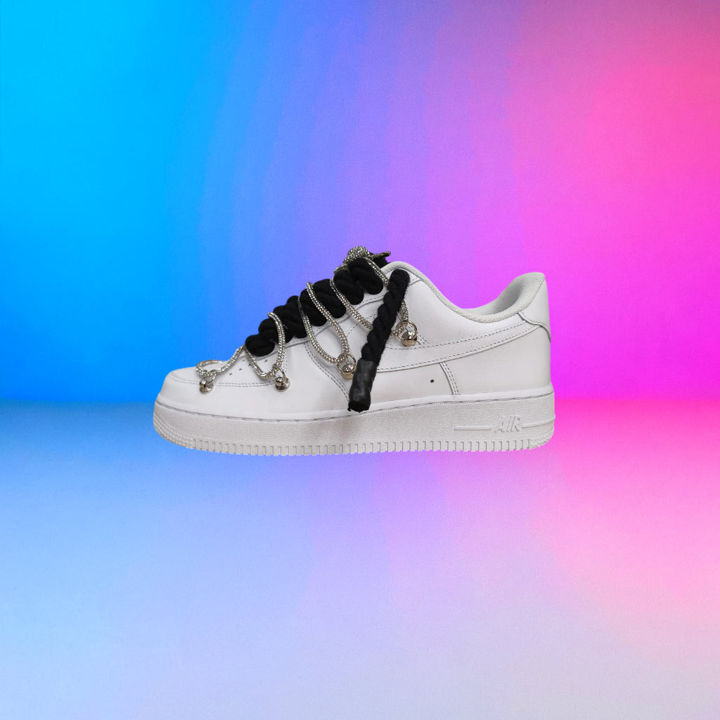 Air Force Rope Laces White Black Swarovski