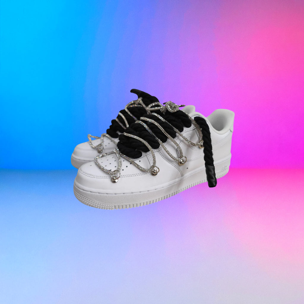 Air Force Rope Laces White Black Swarovski